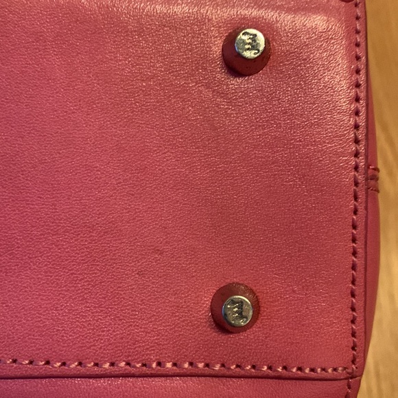 Monsac Original vintage pink 2 handle zip footed leather mini satchel bag EUC - Picture 9 of 15